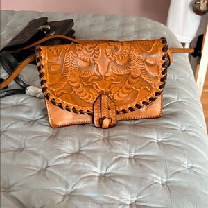 Patricia Nash Embossed Tan Leather Crossbody Bag